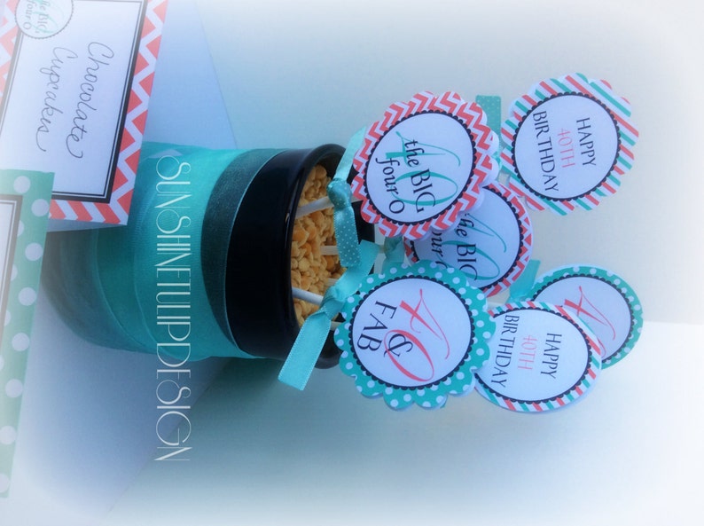 40th Birthday PRINTABLE Party Tags and Cupcake Toppers by | Etsy
