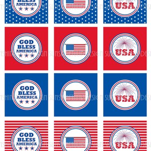 Memorial Day July 4th Patriotic Printable Cupcake Toppers Sticker Labels and Gift tags by SunshineTulipdesign image 2