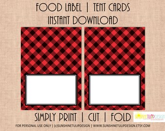 Printable Buffalo Check Plaid Red and Black Table Tent Cards | Etsy