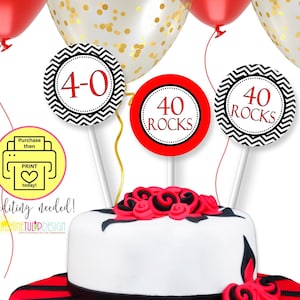 Milestone 40 and FUN Birthday Toppers | Printable 40th Birthday Gift Tags | Printable 40 Rocks Cupcake Toppers | INSTANT DOWNLOAD