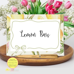Printable Lemon Foldable Tent Card | Printable Citrus Tent Cards | Blank Tent Cards | Personalize with a Pen | Food Label Instant Download