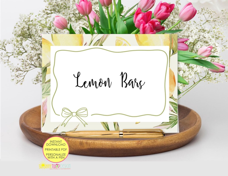 Printable Lemon Foldable Tent Card, Printable Citrus Tent Cards | Blank ...