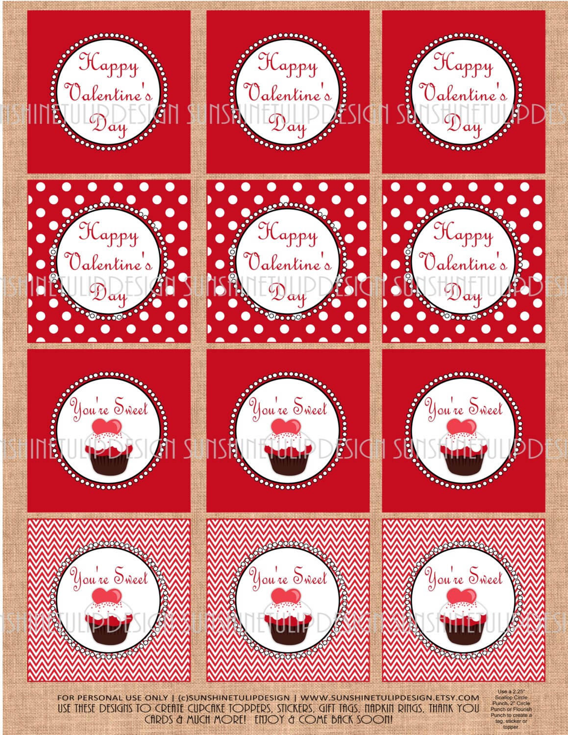 Printable Valentines Cupcake Toppers Happy Valentine's - Etsy