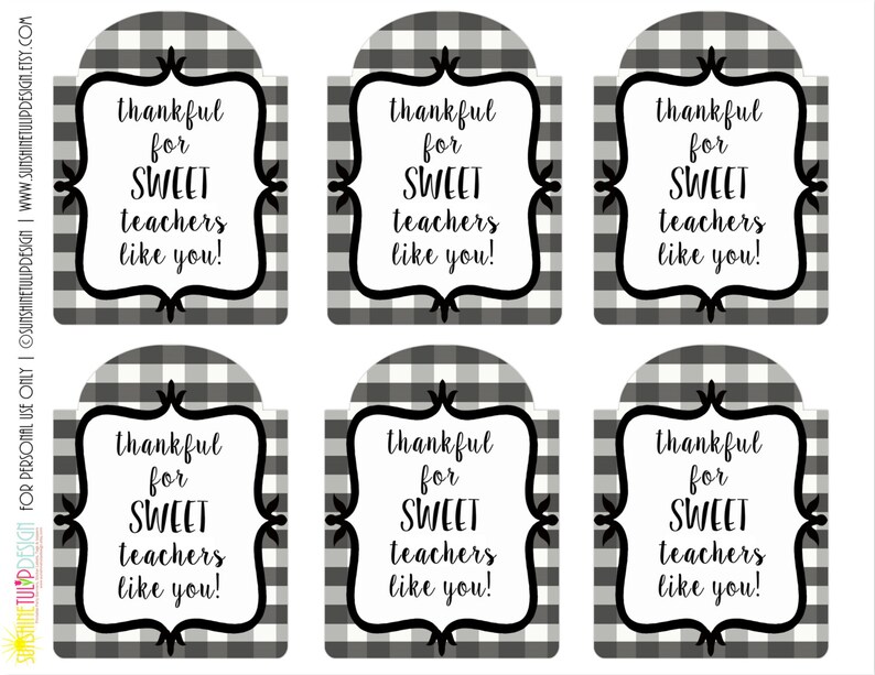 Printable Thankful for SWEET Teachers Gift Tags Printable Etsy