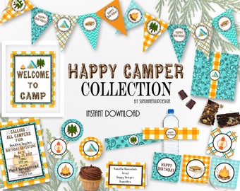 Printable Campout Birthday Party Collection, Printable Camping Party Decorations, Instant Download Backyard Campout by SUNSHINETULIPDESIGN