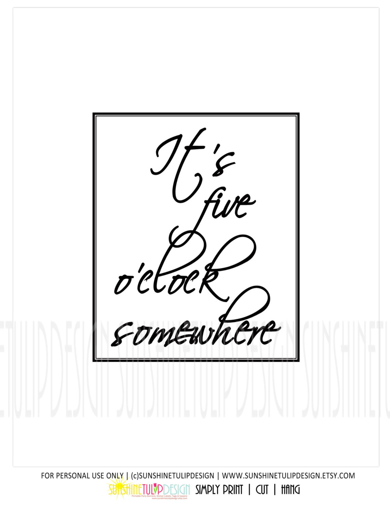 Printable Bar Art It's 5 O'clock Somewhere Print Bar - Etsy