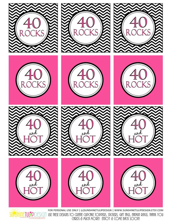 40th Birthday Cupcake Toppers Printable 40 Rocks Cupcake Top