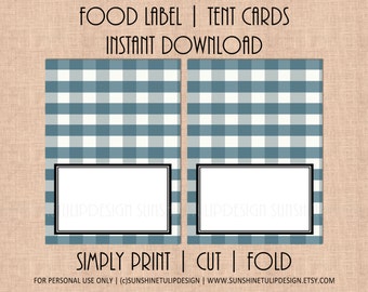 Printable Buffalo Plaid Check, Printable Plaid Navy and White Table Tent Cards Labels by SUNSHINETULIPDESIGN