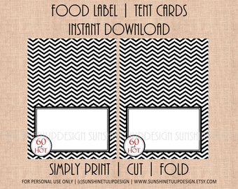 60th Birthday Chevron Party Table Tent Cards or Labels by SUNSHINETULIPDESIGN