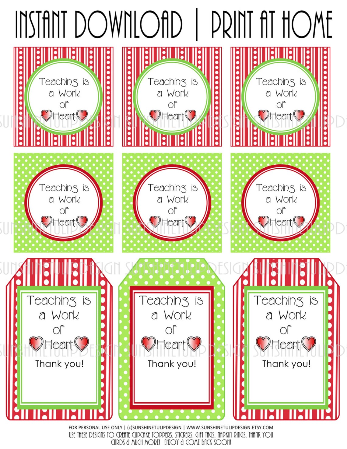 Printable Teacher Appreciation Tags Teaching is a Work of | Etsy