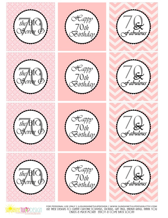 Printable 70th Birthday Rose Quartz Cupcake Toppers 70th Birthday Rose 