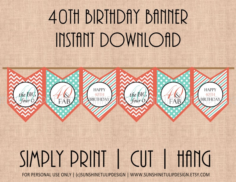 PRINTABLE Banner 40 and Fabulous banner 40th Birthday | Etsy