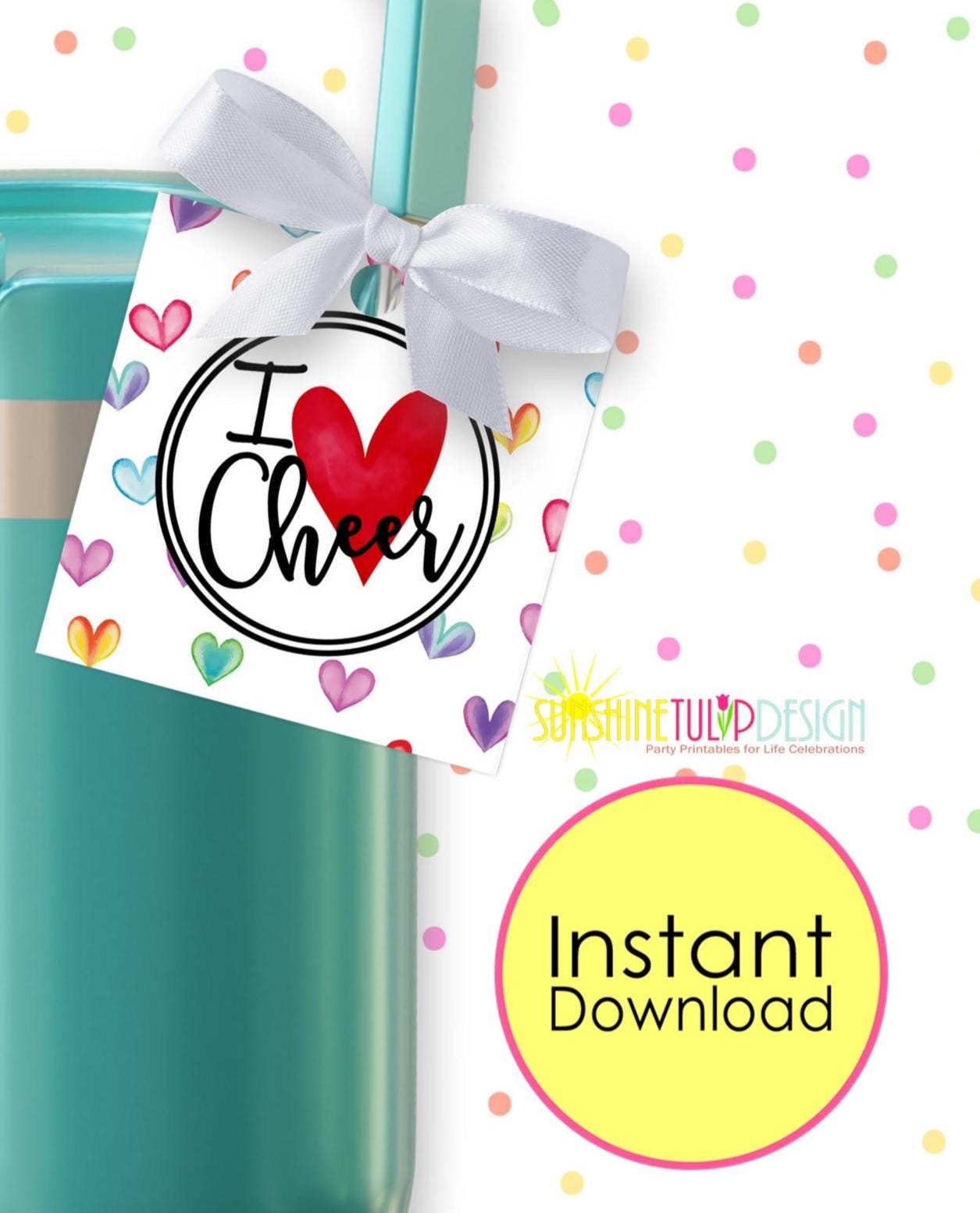 Etiquetas de regalo imprimibles para animadoras, adornos para cupcakes de animadoras, etiqueta de regalo de animadoras deportivas, etiqueta "Amo al equipo de animadoras", descarga instantánea