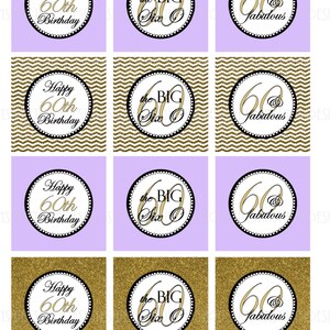 Printable 60 and Fabulous Birthday Cupcake Toppers, 60th Birthday Gift ...