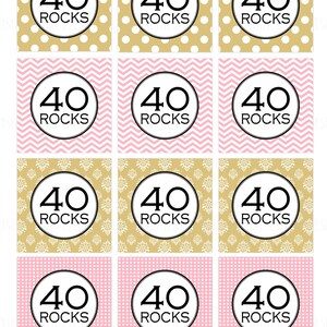 40th Birthday Cupcake toppers, Printable 40 Rocks Cupcake Toppers, Pink and Gold Gift tags by SUNSHINETULIPDESIGN image 2