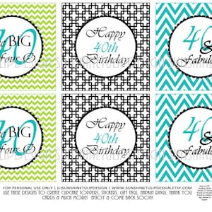 40th Birthday Favor Tag | Printable 40 and Fabulous Cupcake Toppers | The Big 4-0 Gift Tags | INSTANT DOWNLOAD | 40th Thank you Tags