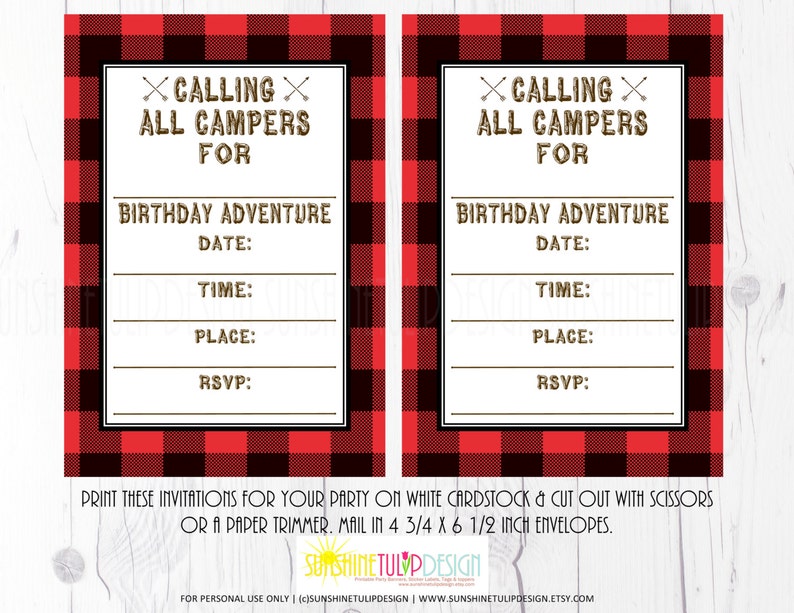 Buffalo Plaid Camping Invitation Printable Camping Etsy