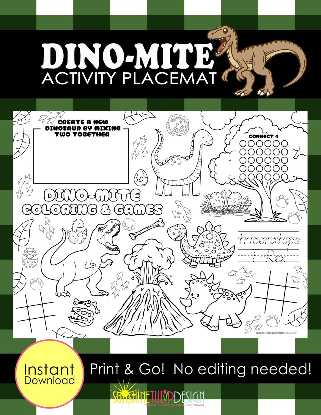 Printable Activity Placemat | Dinosaur Coloring Placemat | Dinner Table ...