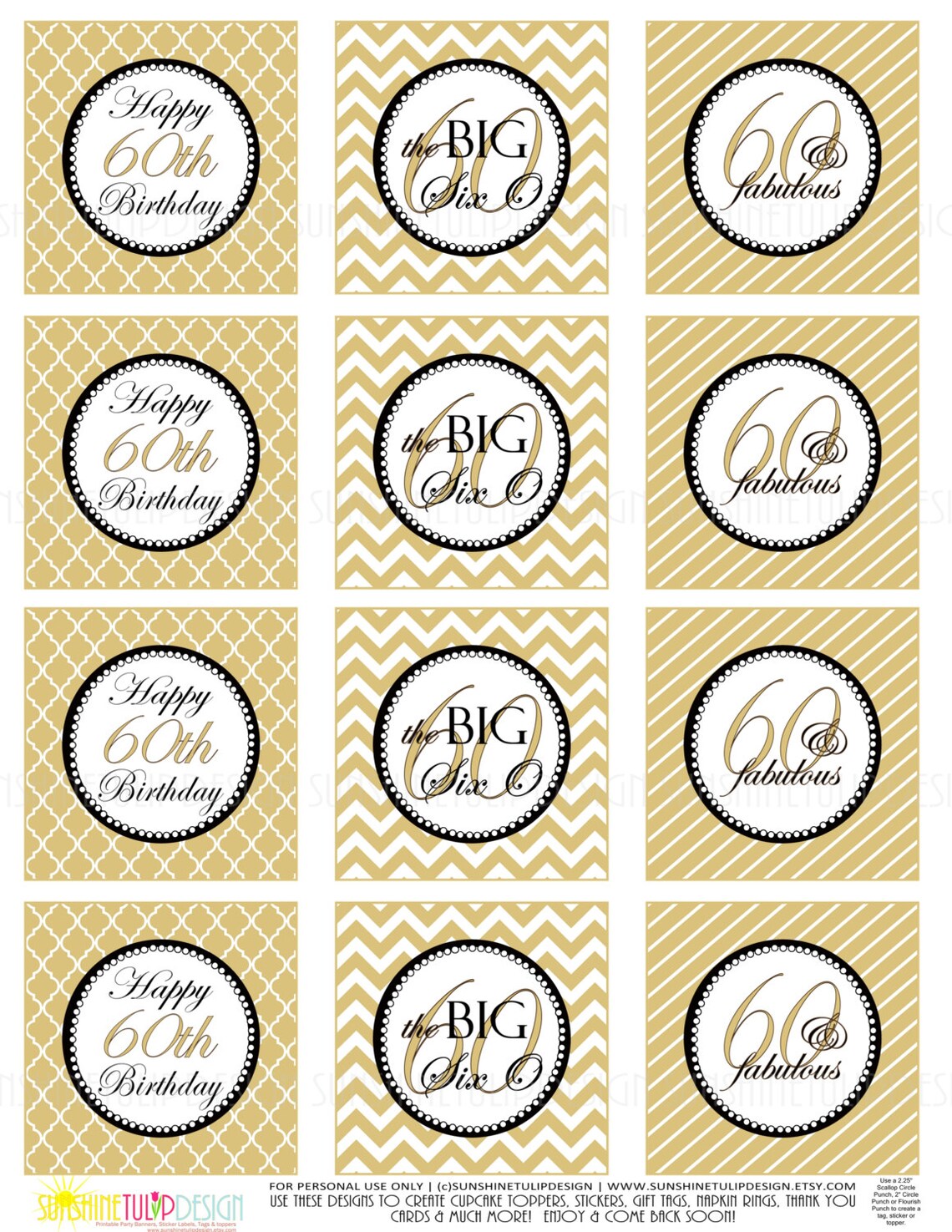 Printable 60th Birthday Cupcake Toppers 60th Birthday Gift - Etsy