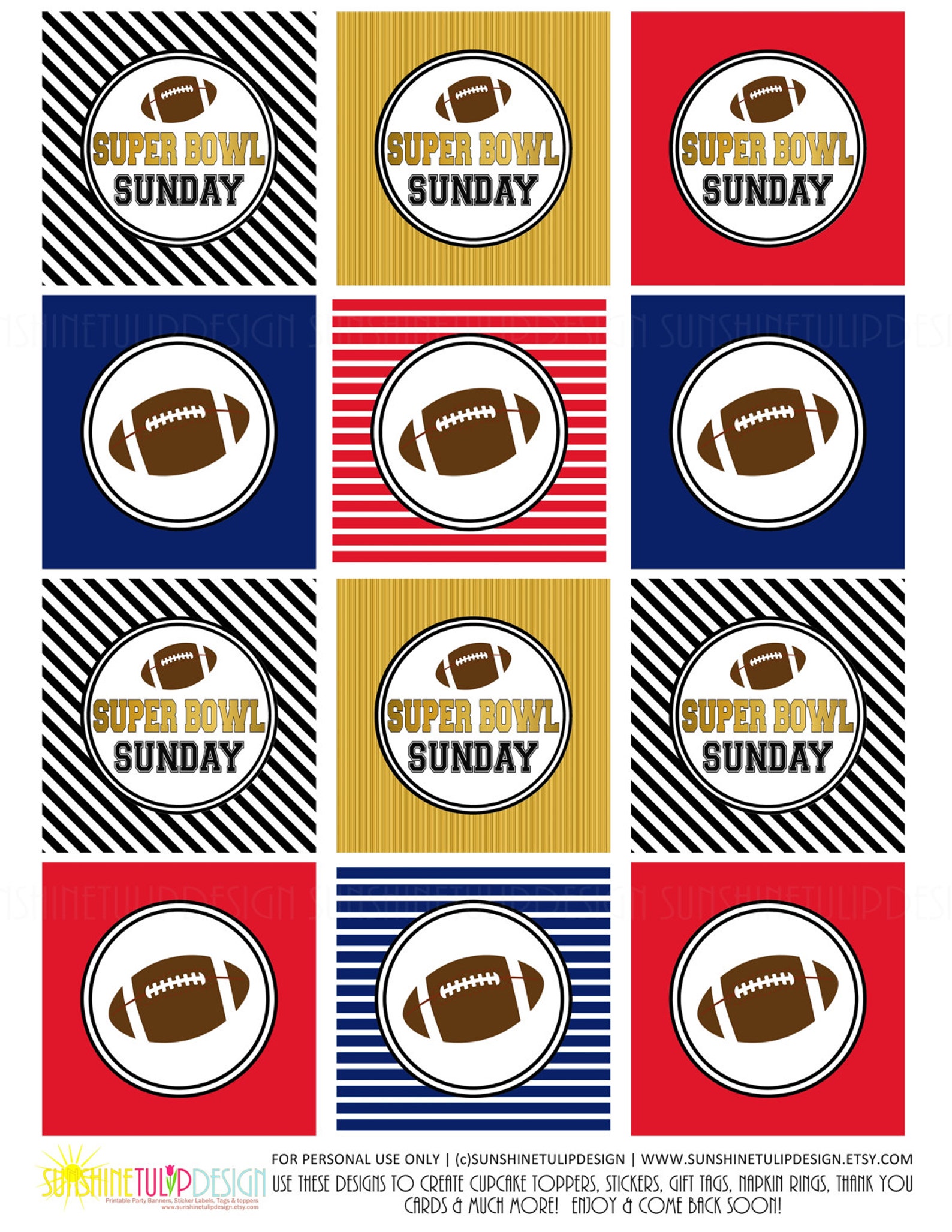 Printable Super Bowl Football Cupcake Toppers Printable Etsy