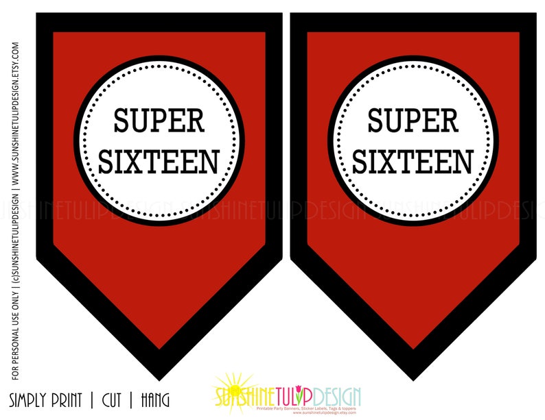 Printable Super 16 Birthday Banner Super Sixteen Birthday Etsy