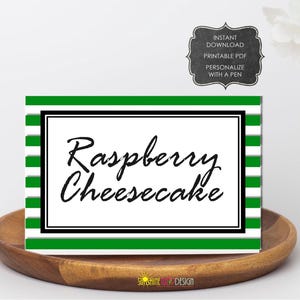 Blank Printable Party Table Tent Cards | Green Stripe Blank Folded Place Cards, Personalize with a Pen Buffet Cards | Blank Food Cards