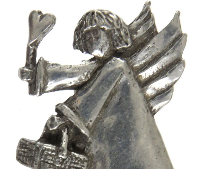 1996 Barker Pewter Angel Tac Pin Holding Heart and Basket