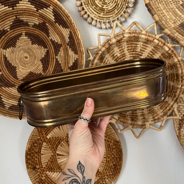 Vintage Oval Brass Pot • Funky MCM Brass Bin/Planter