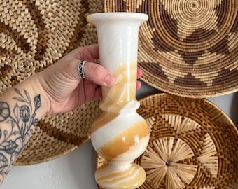 Vintage Onyx Alabaster Vase • Elegant Natural Stone Decor