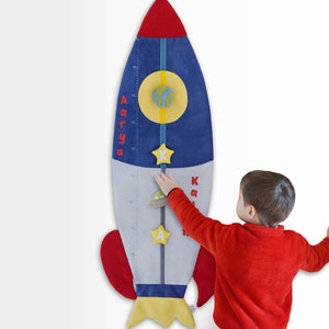 Rocket height chart, personalised fabric growth chart, boy wall decor, space theme