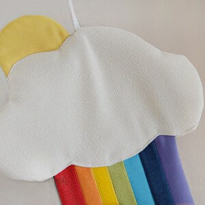 Rainbow height chart, personalised fabric measure chart, kids wall decor, cloud theme nursery, sky theme, unicorn theme, pink nursery image 5