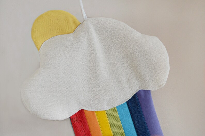 Rainbow height chart, personalised fabric measure chart, kids wall decor, cloud theme nursery, sky theme, unicorn theme, pink nursery image 5