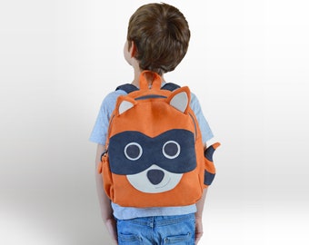 Racoon backpack, personalised toddler backpack, kids backpack, handmade backpack, animal backpack, forest backpack