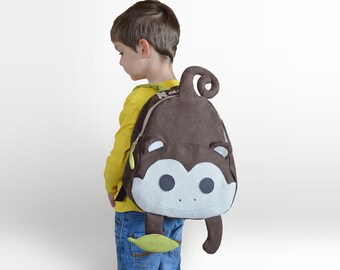 Personalized Monkey Backpack, Handmade Toddler Preschool Bag, Kids Jungle Animal Backpack