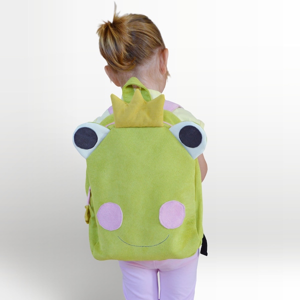 Frog prince backpack, personalised toddler backpack, preschool bag, handmade backpack, animal backpack, girl backpack,