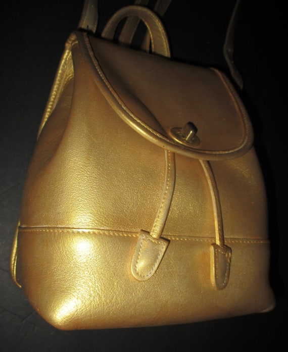 COACH Vintage GOLD Leather Drawstring Mini Rucksa… - image 2