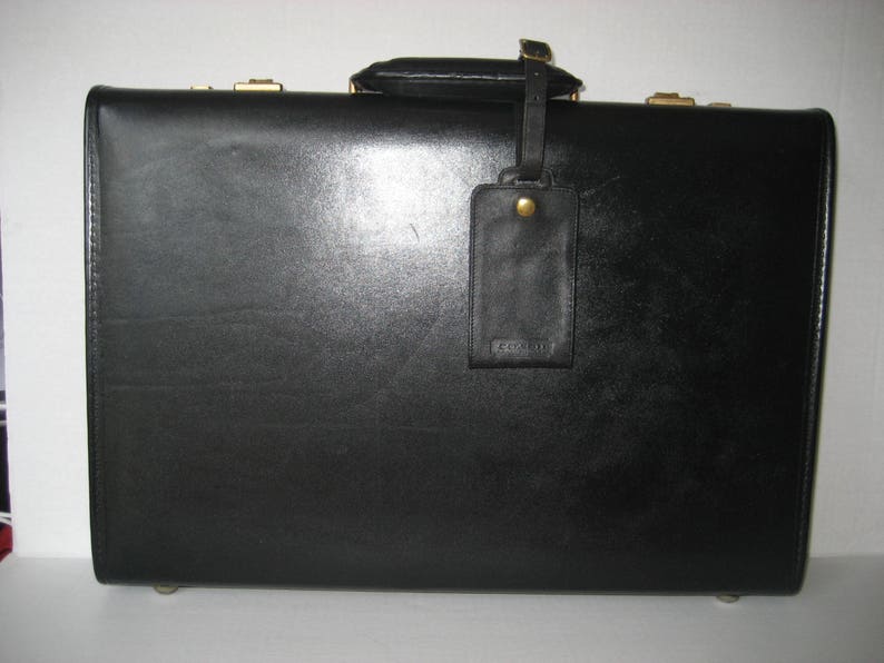 Vintage COACH Black Leather Attache Briefcase Hardside.made in USA. Etsy