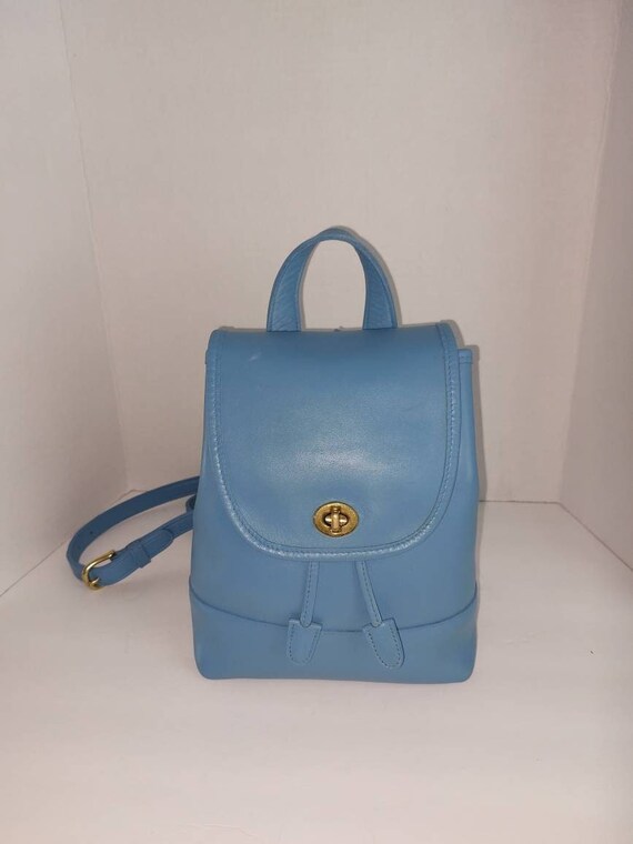 COACH Vintage Sky Blue Leather Drawstring Backpack # K7m 