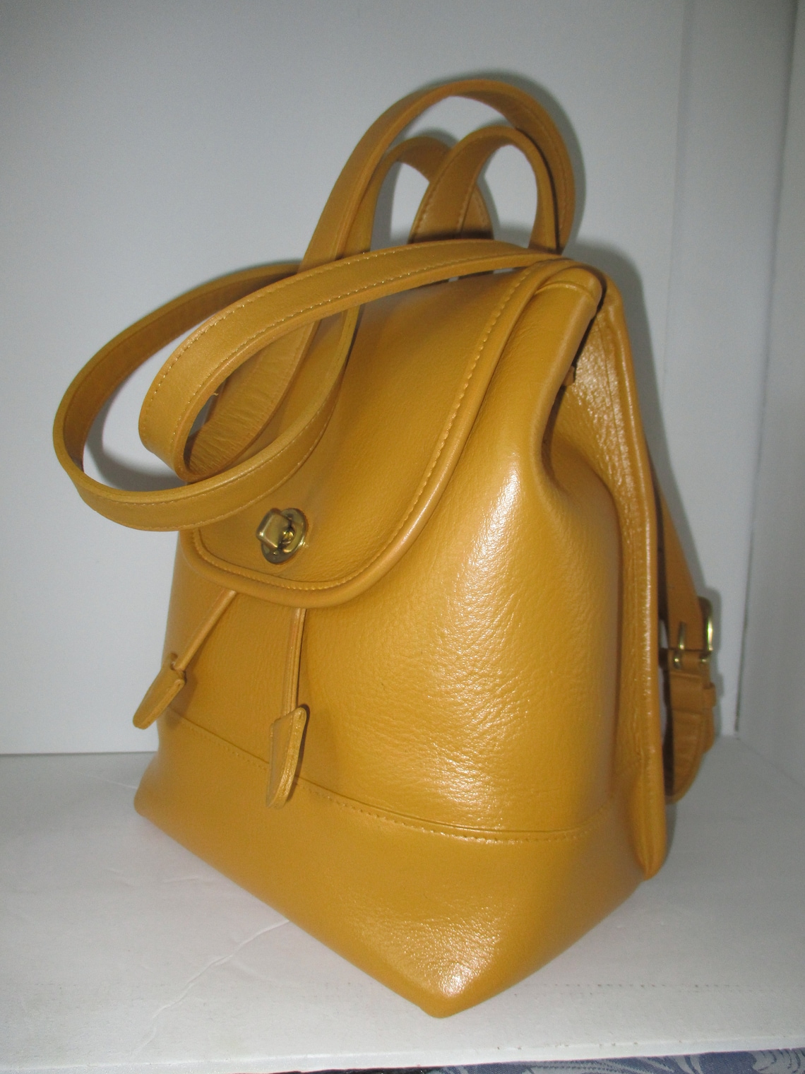 COACH Vintage Yellow Mustard Leather Drawstring Backpack Etsy