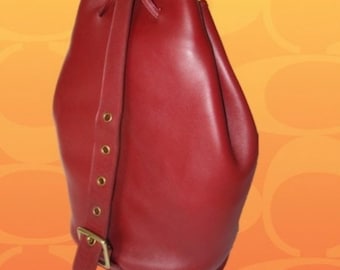COACH Vintage The Sling Dark Cherry Leather Ruck Sack Drawstring Duffle.Made in USA.#9992.