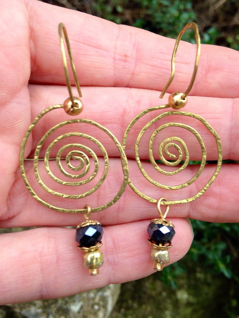 Hammered brass swirl dangle earrings brass dangle earrings Etsy