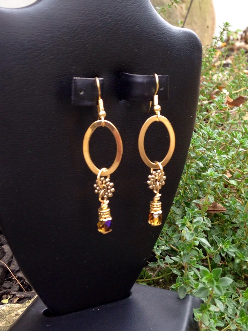 Gold hoop dangle earrings crystal dangle earrings gold Etsy