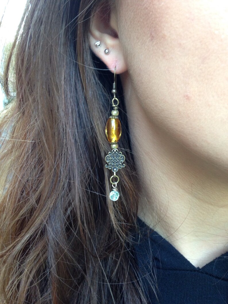 Topaz brass dangle earrings antique gold earrings brass Etsy