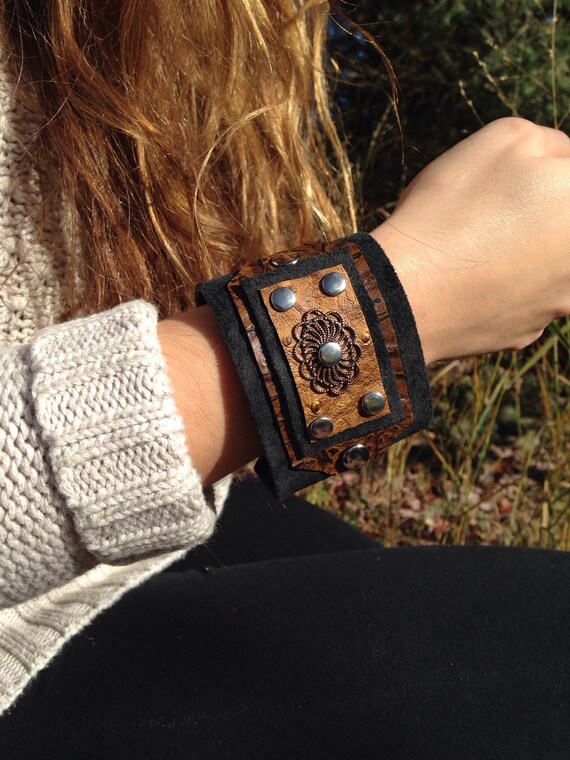 Salvaged-Brown Leather Cuff Bracelet Modern Boho Jewelry Adjustable Length Handmade Leather Jewelry Message Bracelet Inspirational