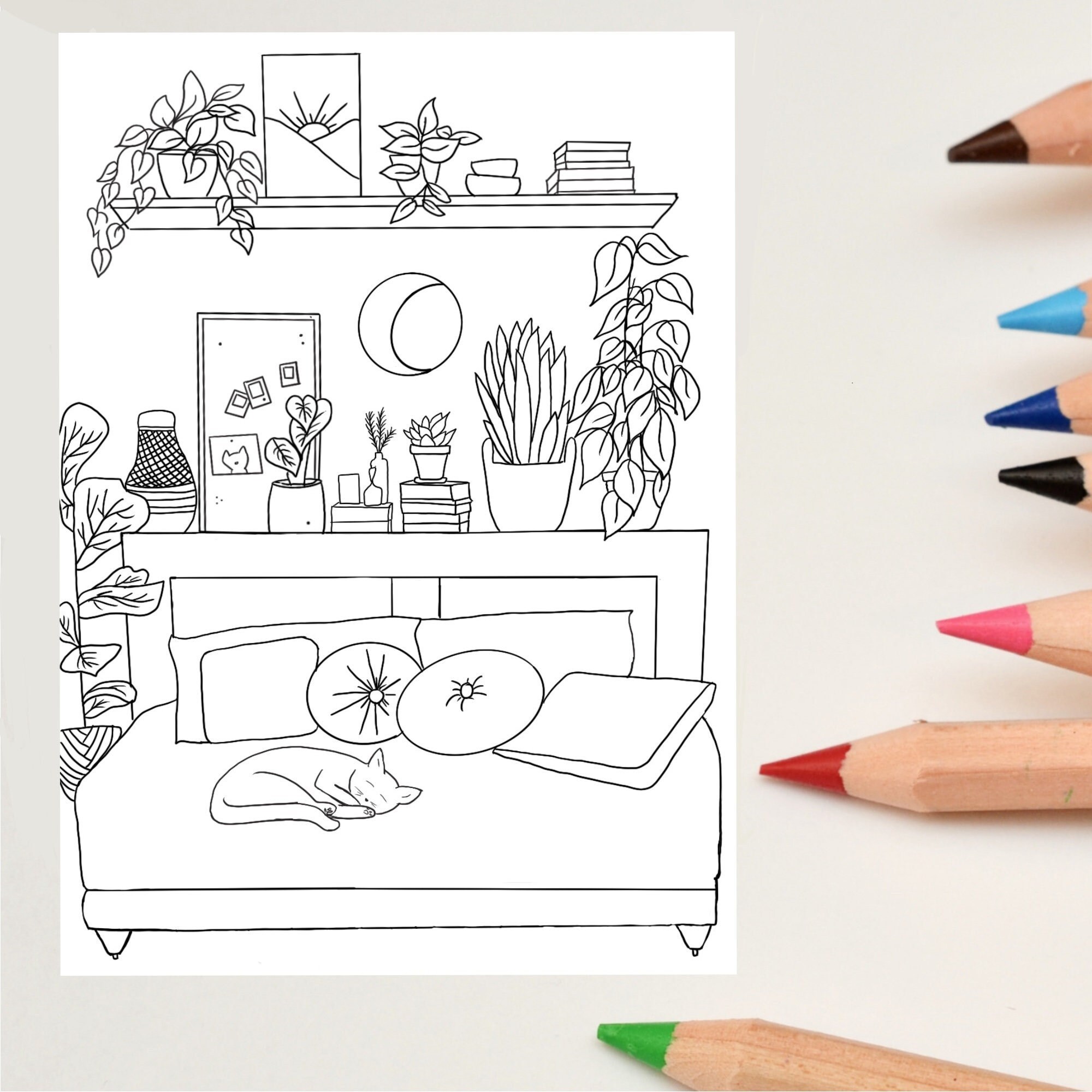 Aesthetic Bedroom Coloring Page Printable DIGITAL DOWNLOAD | Etsy