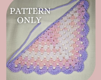 Patrón de pañuelo de crochet (PDF): Pañuelo con borde festoneado en punto abuela (Tutorial fácil para principiantes)