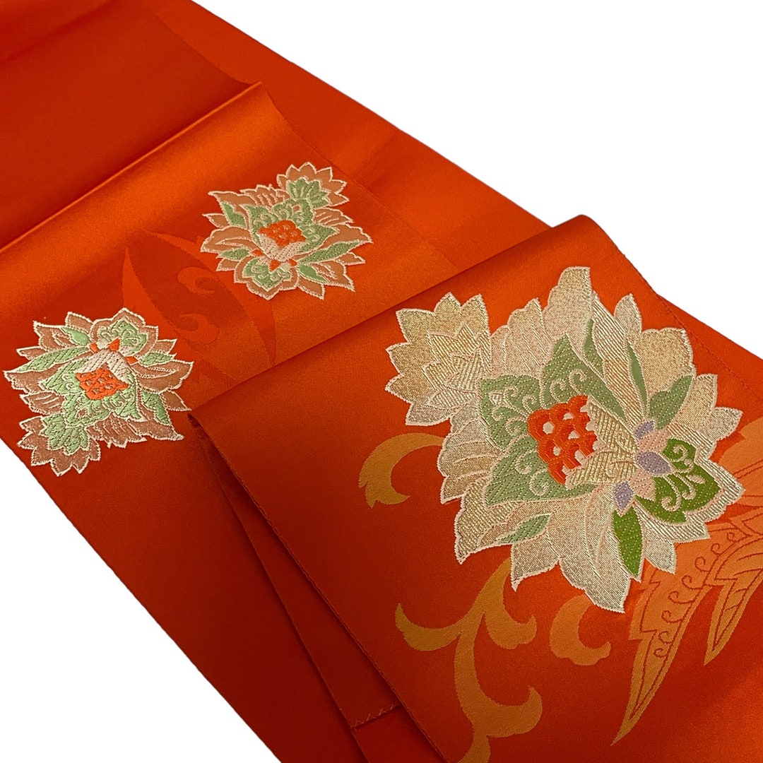 Estampado de flores emb Obi, obi de seda, plata y obi, cinturón Kimono