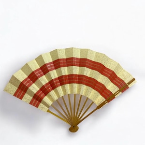 Vintage folding hand fan, sensu, Japanese folding hand fan, red snd gold