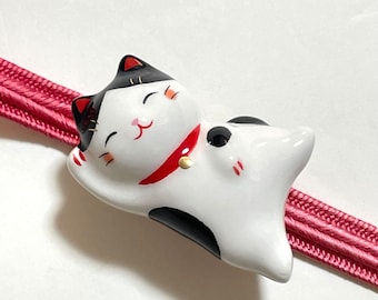 Obidome, japanisches Katzenobidome aus Keramik, Ornament für Obijime, Katzenornament, japanisches Accessoire, schwarz