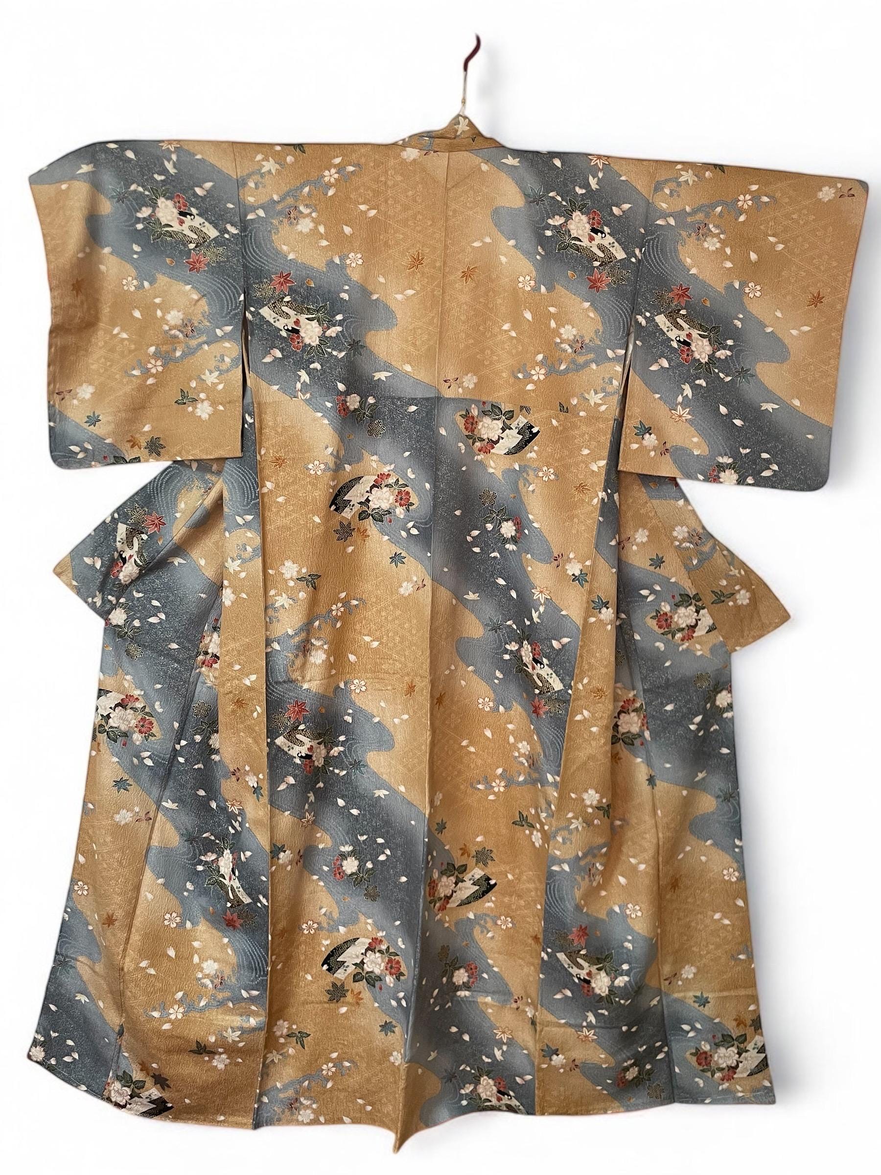 粋古典 シルバー/白黒 扇面柄/牡丹柄 最高級金彩刺繍友禅